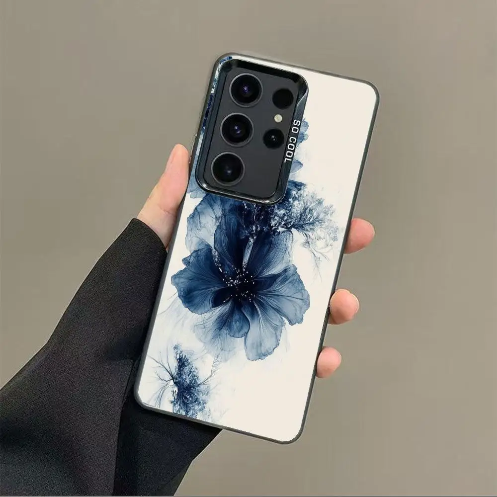

Blue floral phone case for Samsung S25 24 23 22 21 20 Plus/Ultra/FE anti-fall and shockproof rear cover
