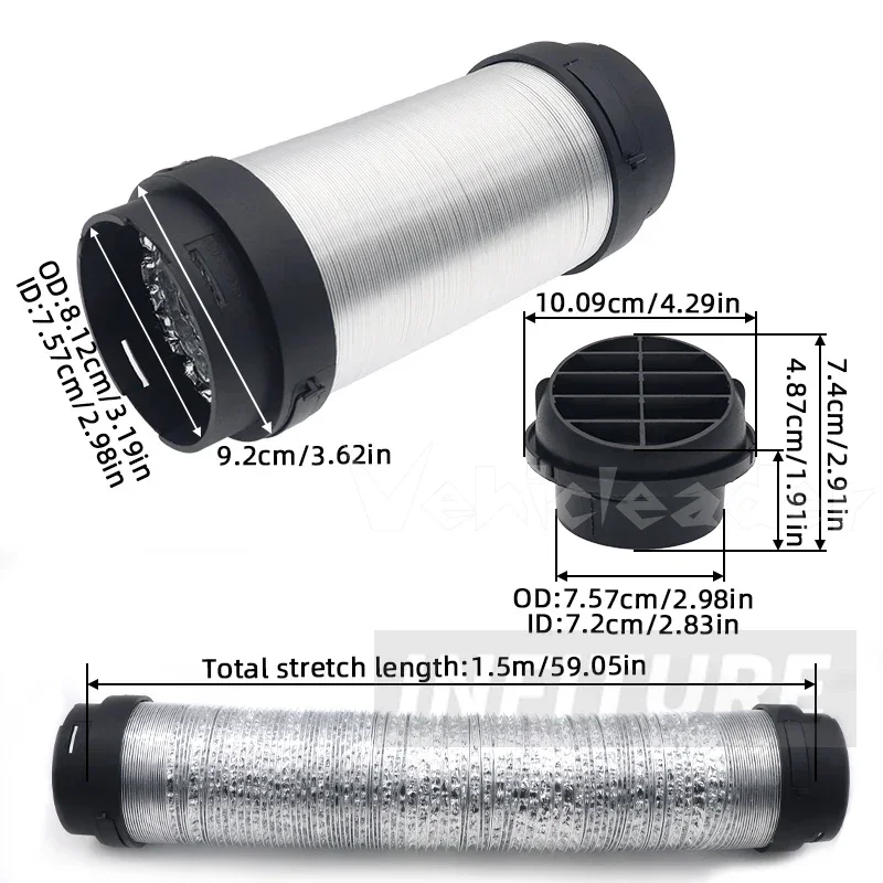 80mm Diesel Heater Duct Ventilation Auxiliary Duct Flexible Ducting Extends To 1.5m Easy To Install Heater Air Duct Hose