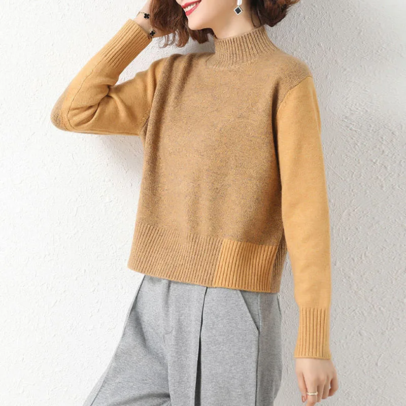 New Autumn and Winter Fashion High Waist Short Half High Neck Colored Loose Versatile Foreigner Long Sleeve Knitted Sweater