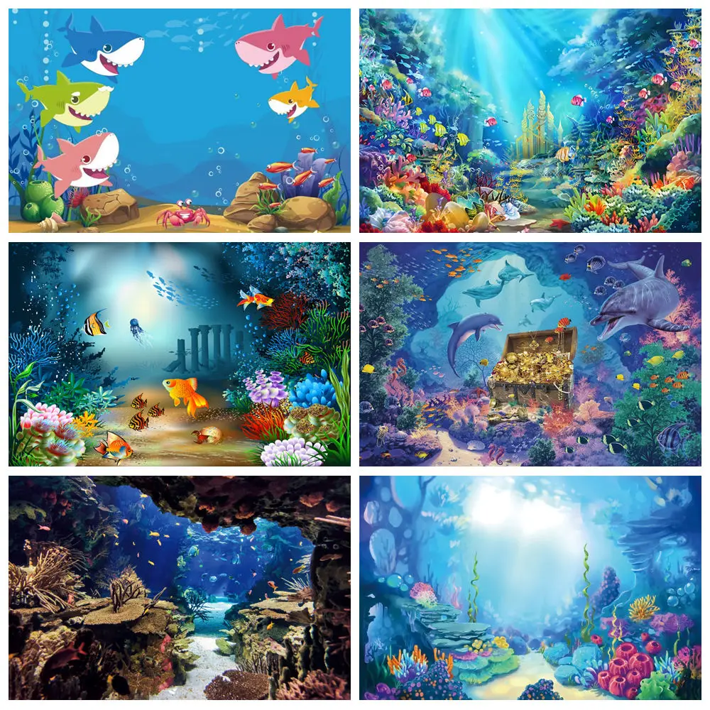 

Underwater World Castle Fish Coral Aquarium Photography Background Baby Birthday Party Decor Portrait Backdrop Photo Studio