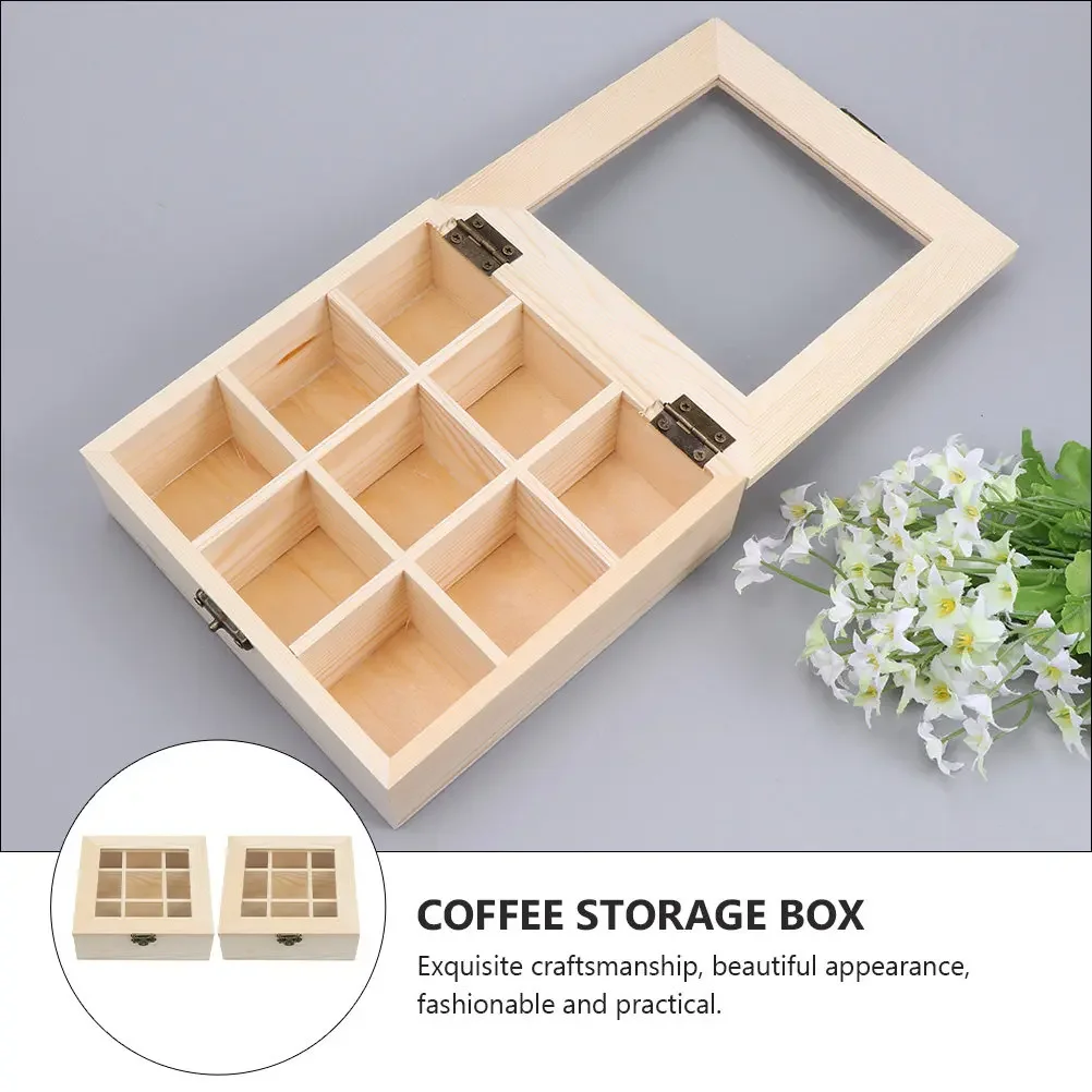 2Pcs Wooden Tea Bag Chest High Quality Storage Box Reusable Organizer Tea Coffee Gift Box Wooden Organizer Coffee Display Case