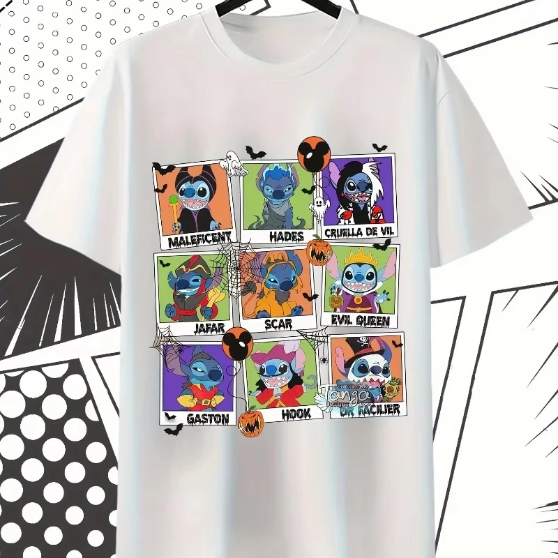 

MINISO Stitch Creative Cartoon Print T-shirt Disney Halloween New Womens Plus Size American Trend Loose Casual Short-sleeved Top