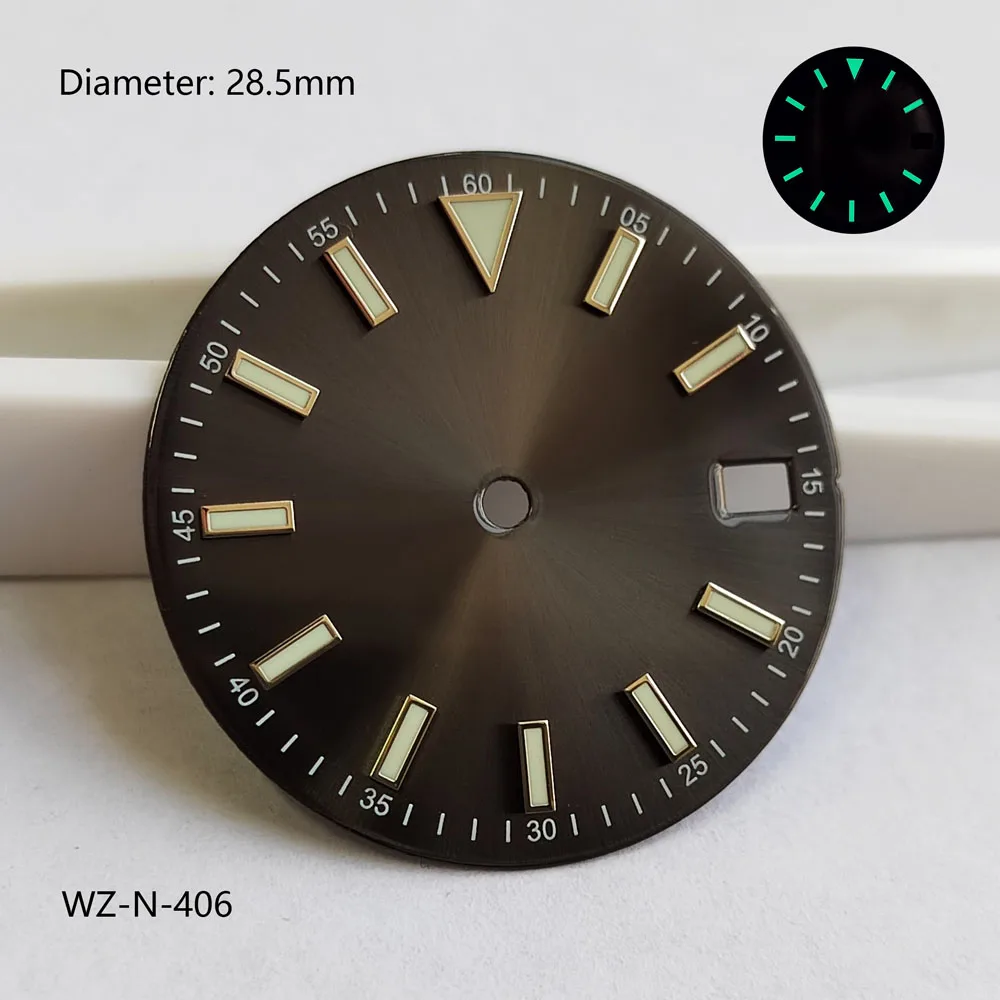 Esfera nh35 de 28,5mm, esfera sunburst azul y verde nh35 con una sola fecha para relojes de movimiento automático NH35, se puede personalizar el logotipo