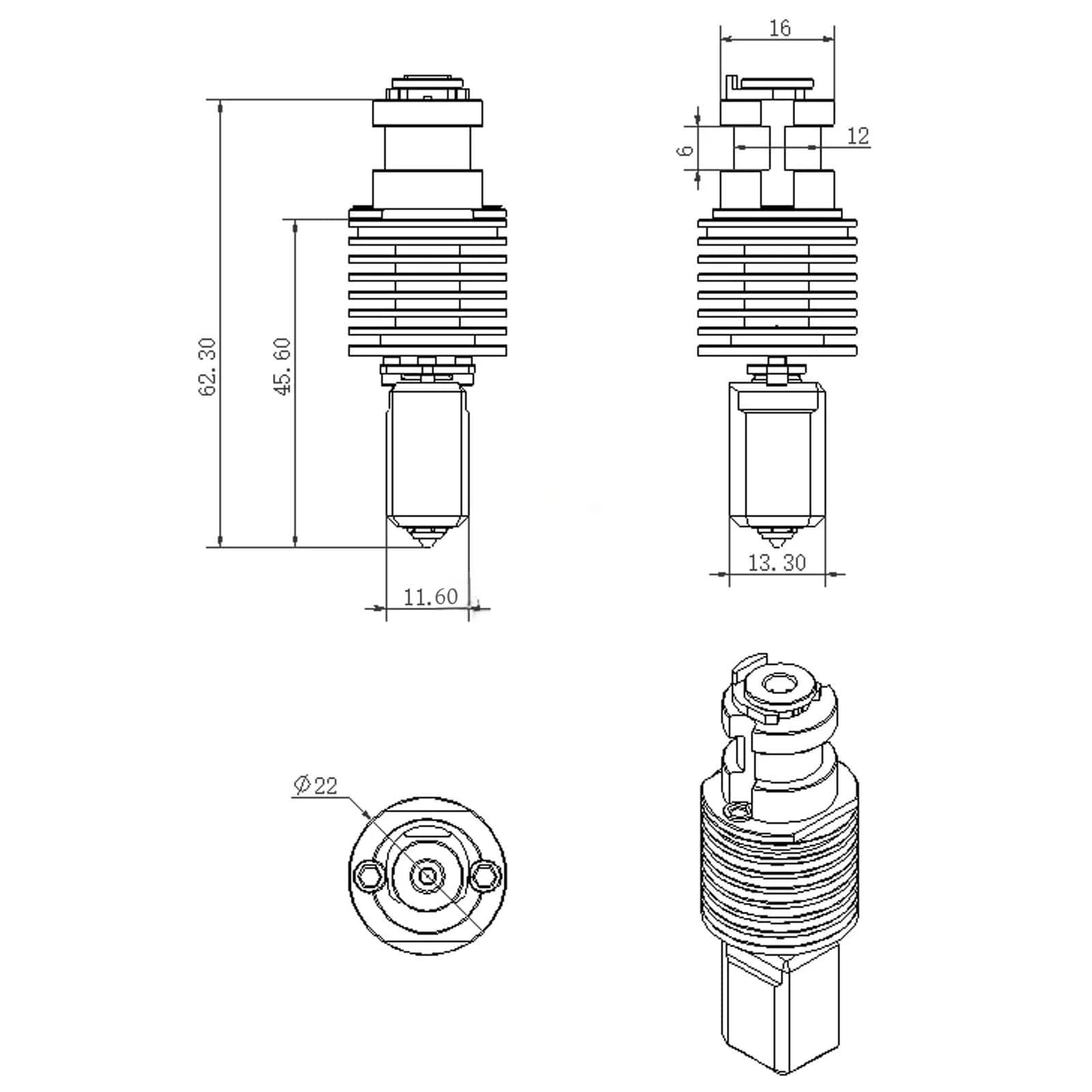 Hotend Upgrade TZ V6 3.0 Hot-End-Keramikheizung Einteilige Düse aus gehärtetem Stahl für Ender 3 Ender 3 V2 Ender 3 Pro VORON 2.4 – Detail 8