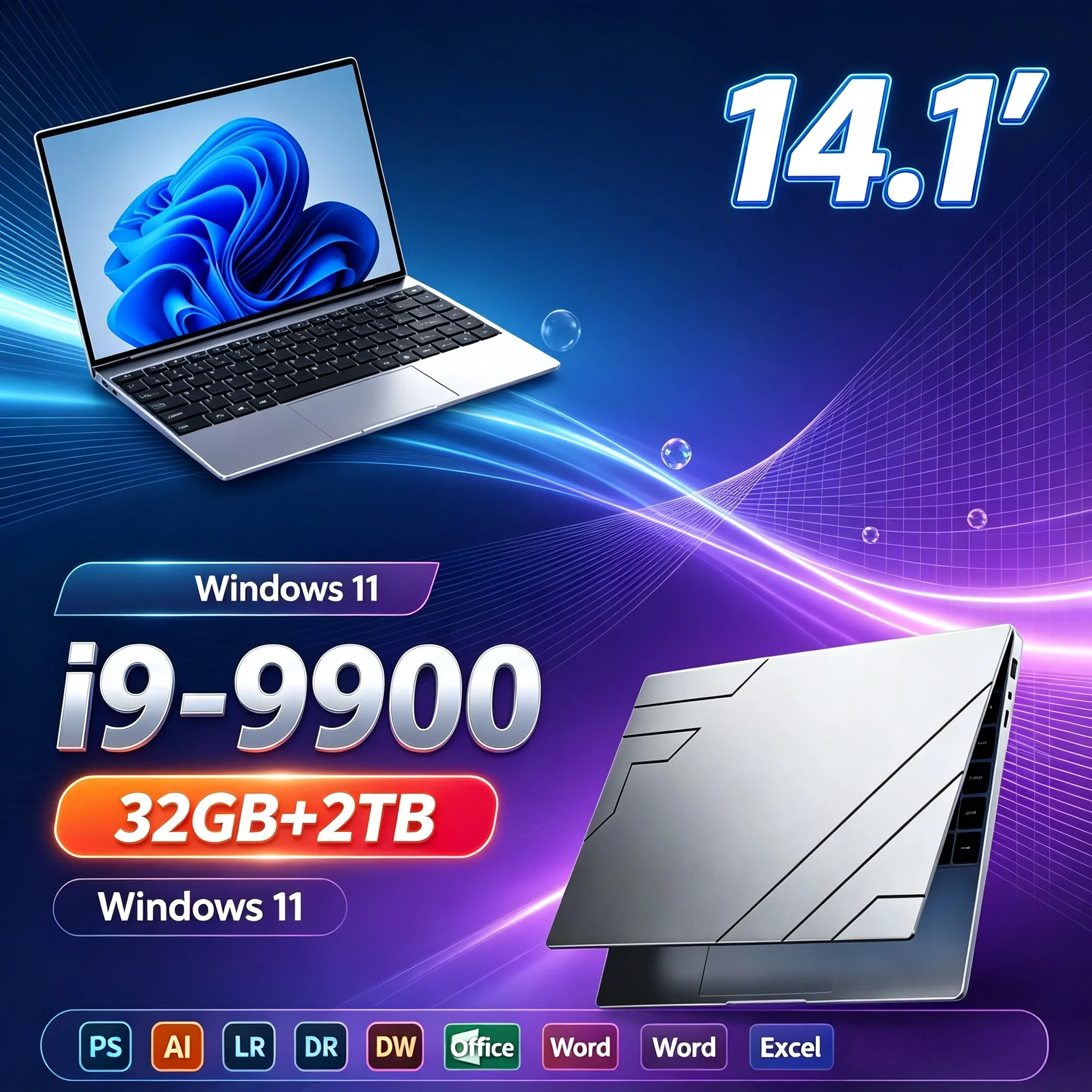 14.1'' High‑Speed Light Thin Laptop Intel I9‑9900 32GB RAM 1TB 2TB SSD Windows 11 Notebook For Student Office Daily Home Study