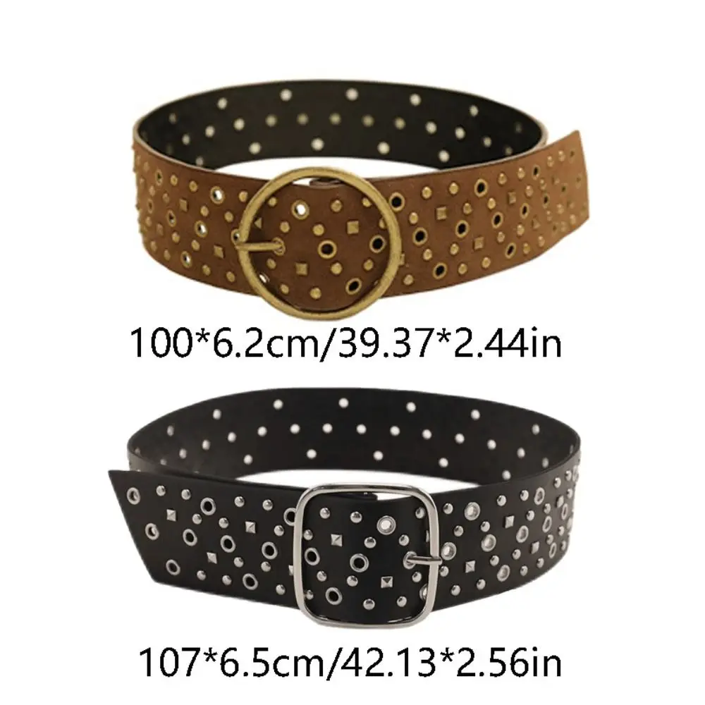 Casual Rivet Cowgirl Belt Suede Y2K Wide Waistband Harajuku Adjustable PU Leather Belt Jeans