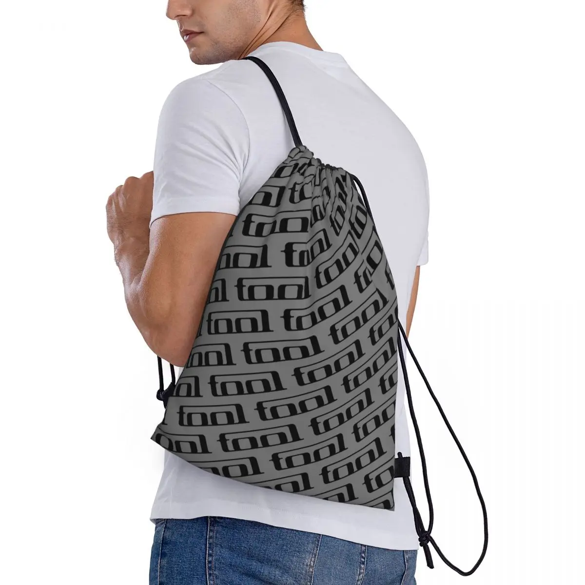 Ferramenta personalizada rock band logotipo cordão mochila mulheres homens ginásio esporte mochila saco de treinamento dobrável