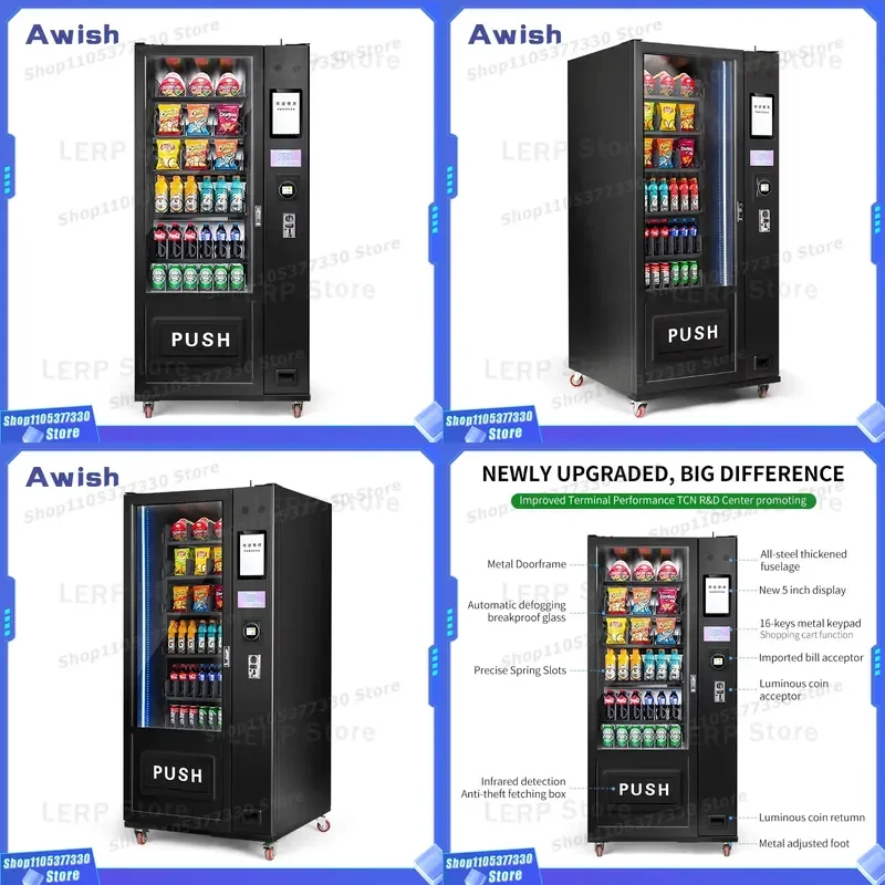 24 Hour Self Service Vending Machine Combo Snack Beverage Dispenser Digital Advertising Screen Automatic Retail Kiosk for