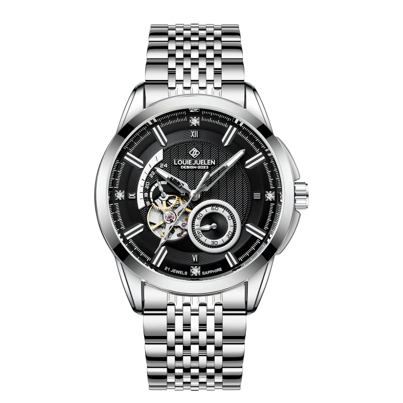 

LOUIE JUELEN Hot Sale Men's Business Luminous Mechanical Watch - Automatic Skeleton Waterproof Steel Strap Wristwatch