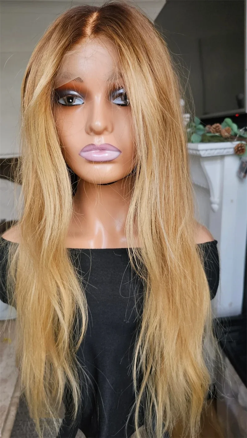 Ombre Blonde Natural Wave Wig Human Hair Blonde Brazilian Remy Wigs Pre-plucked 13x6 Lace Front Wig For Women