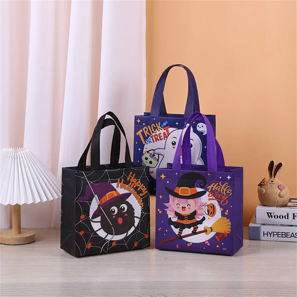 Halloween Tote Bag Non-woven Shopping Bag Witch Pumpkin Foldable Snack Biscuit Bag Trick Or Treat Candy Bag Party Supplies