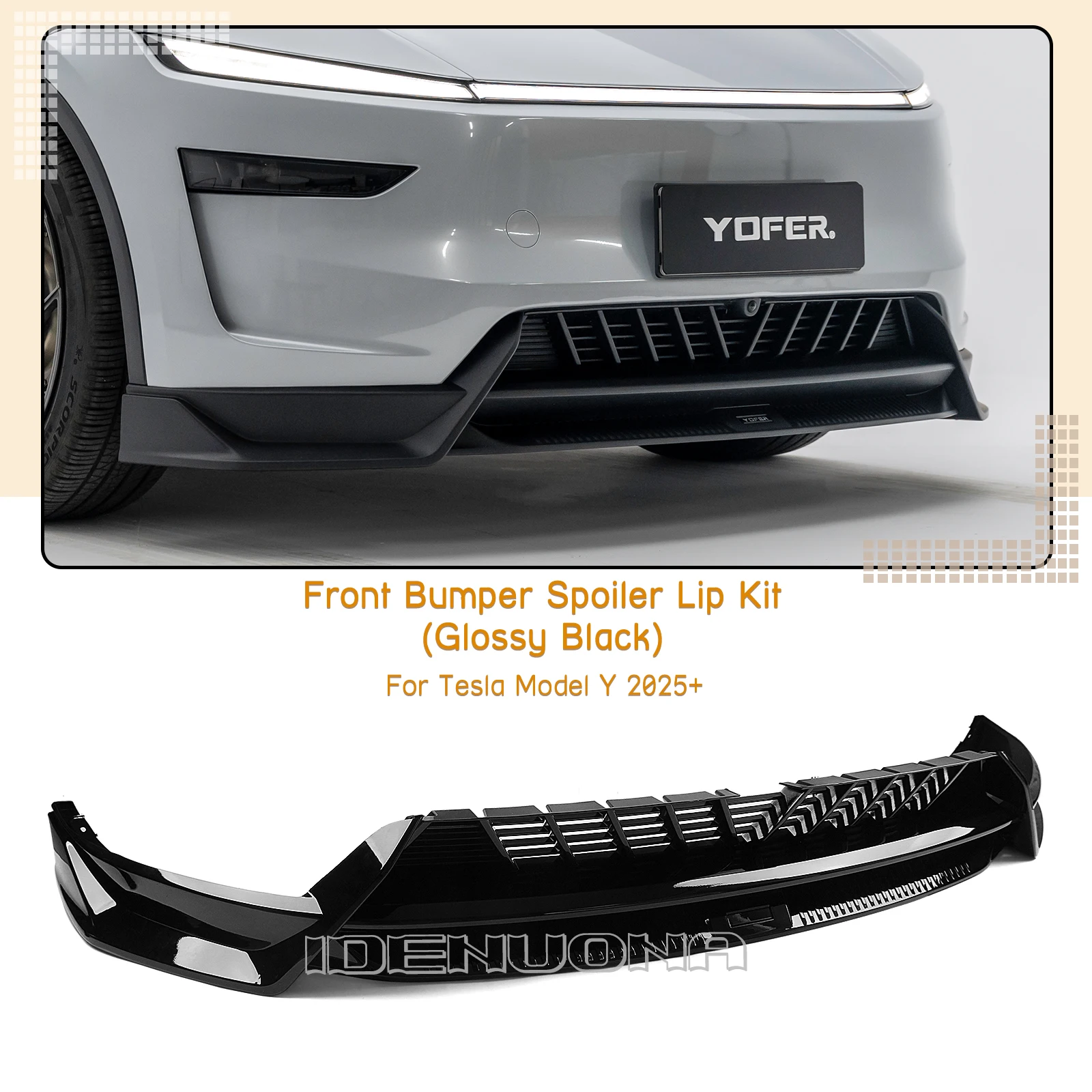 YOFER Car Front Bumper Lip Shovel Guard Spoiler Splitter For Tesla Model Y 2025-2026