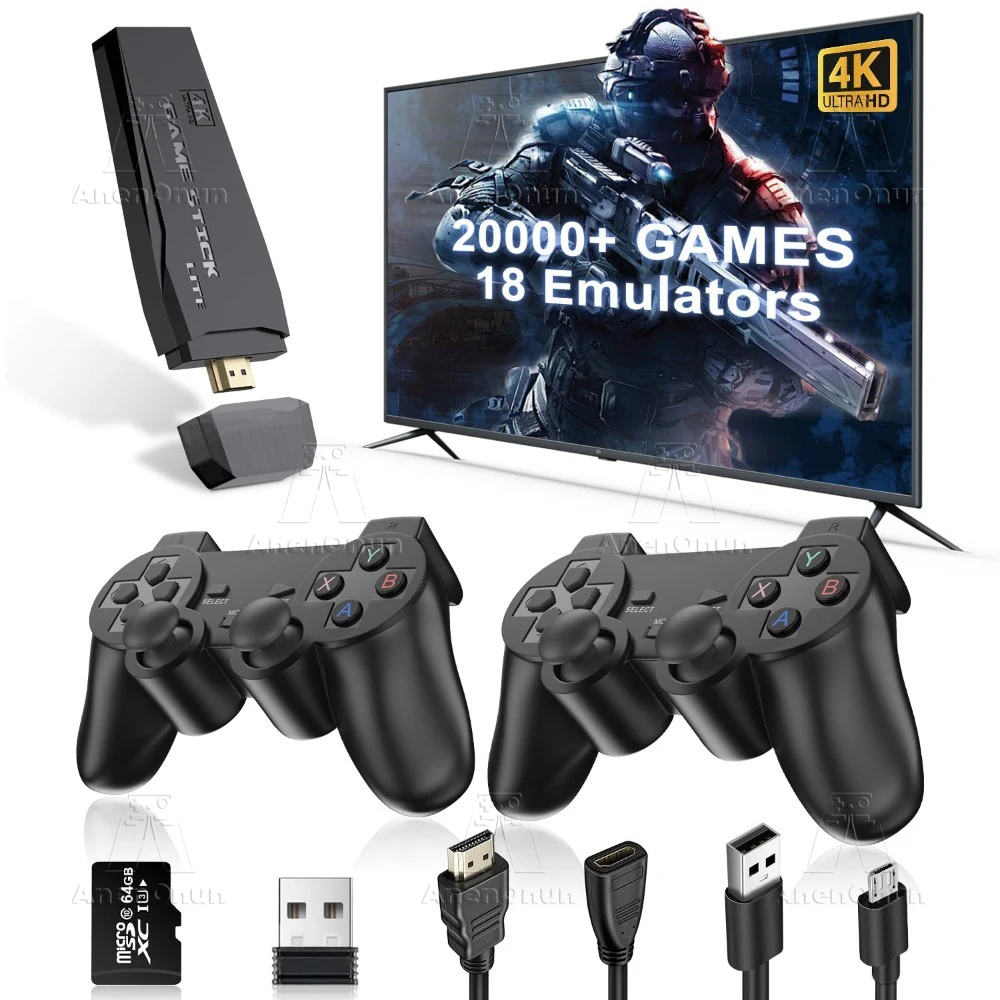 

2025 Upgrade 20000+ Games 4K TV Game Stick 18 Emulator Emuelec Video Game Console Retro Arcade Gaming Machine with 2 Controllers