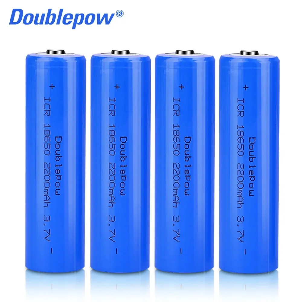 Doublepow 100% original new 18650 3.7v 2200mah 18650 rechargeable lithium battery for flashlight batteries