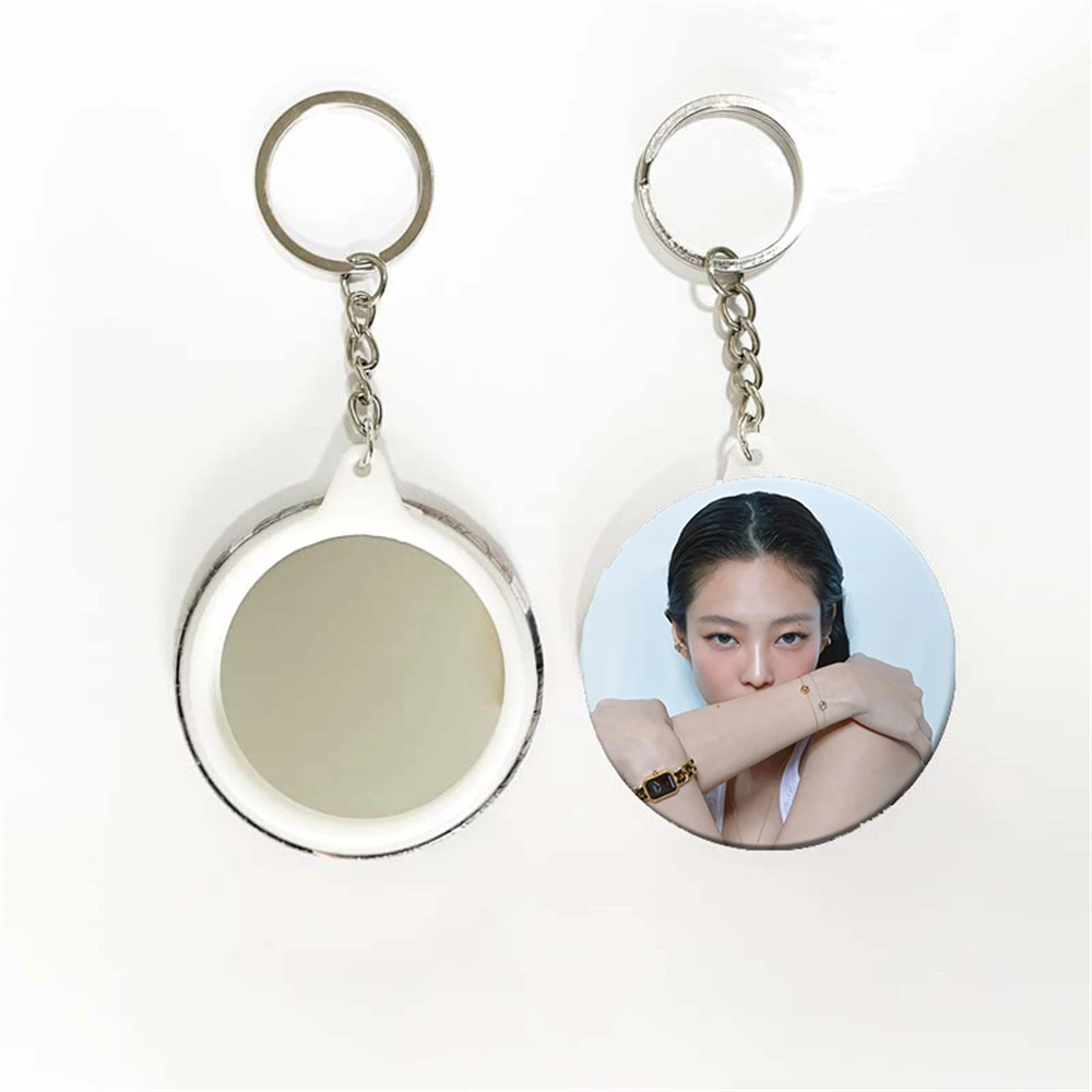 KPOP JENNIE Badge Round Brooch Magazine Photos Mirror Keychain JENNIE Keyring Accessories Bag Pendant Fans Collection Gift