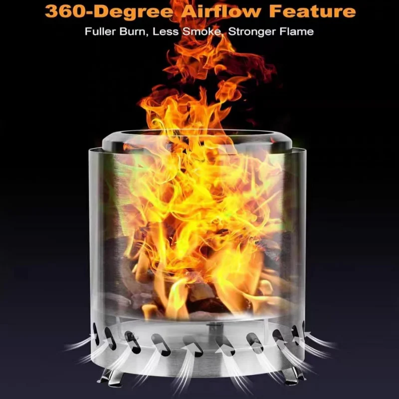 Outdoor Bonfire Burner Stainless Steel Firewood Stove Heater Camping Smokeless Fire Pit Furance Portable Wood Burning Brazier