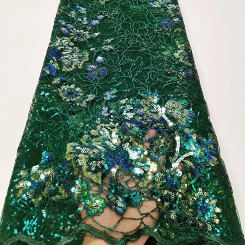 

5yards African Floral Sequins Lace Fabric Nigerian French Mesh Net for High Quality Wedding Party Dress Sewing Material