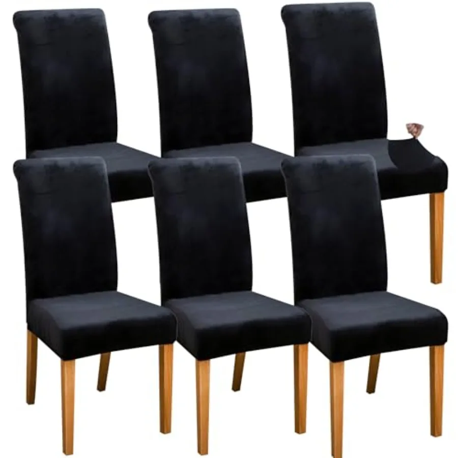 

Velvet Dining Room Chair Covers Set of 6 Black Stretch Kitchen Chair Slipcovers Washable Removable