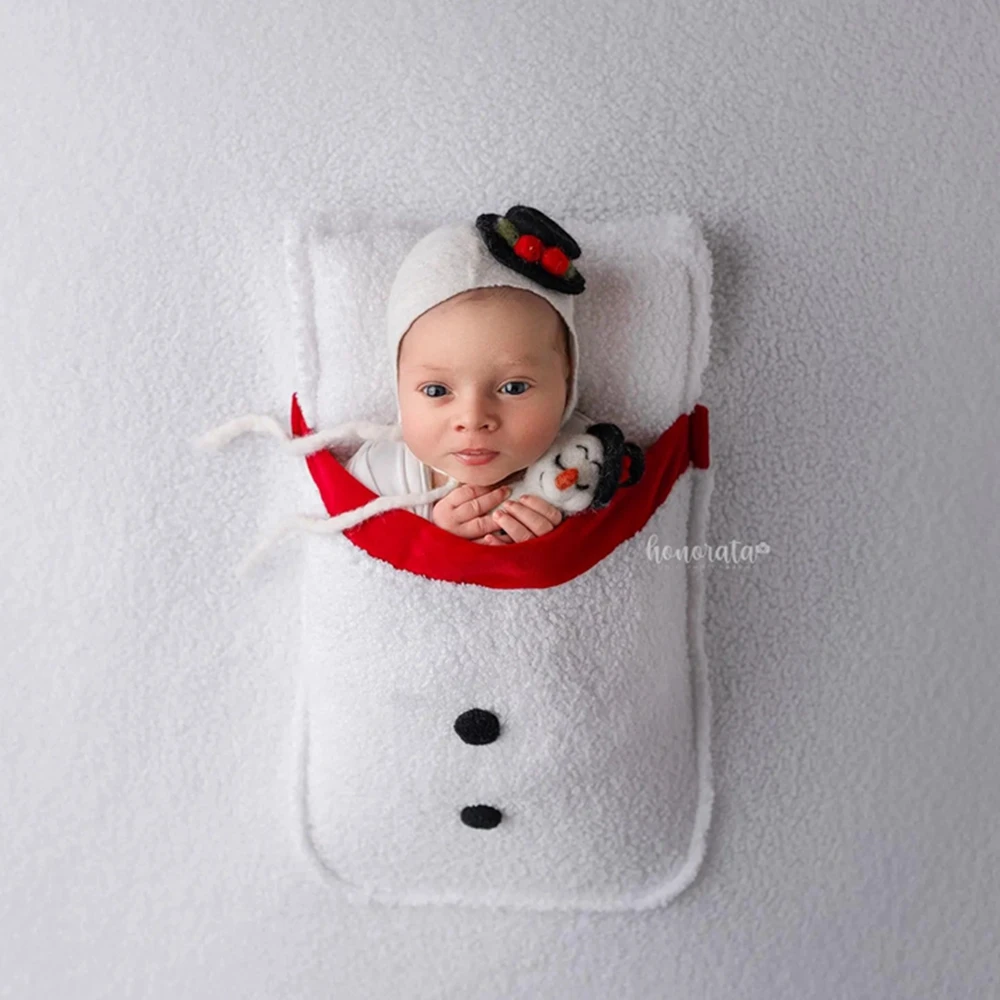 

Реквизит для фотосъемки новорожденных, тематическое одеяло со снеговиком, комплект шапки или подушки, детские рождественские фотосессии, зимние аксессуары для студии