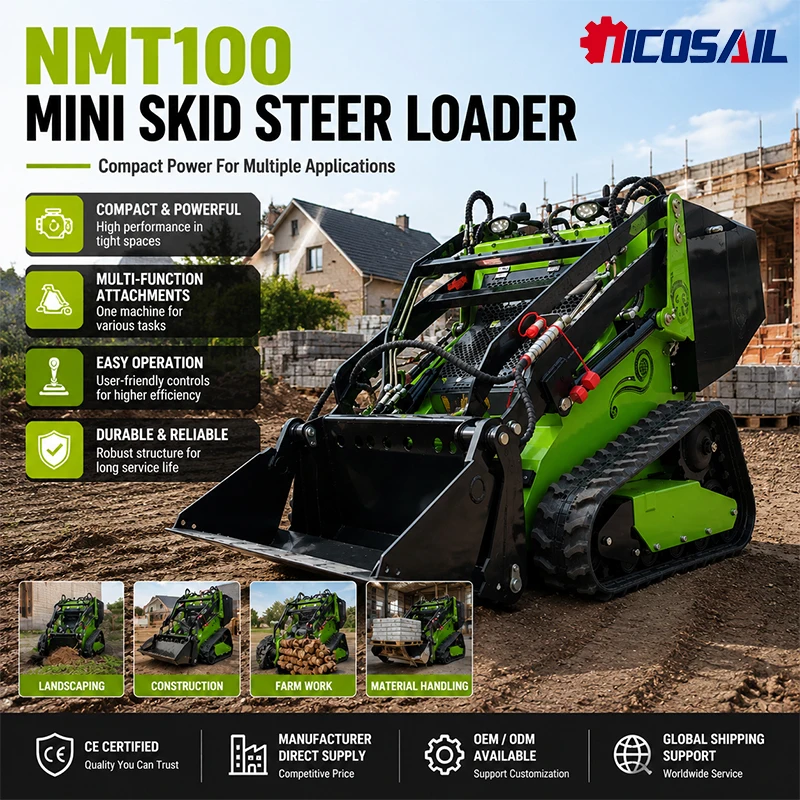 High Flow Hydraulic Mini Skid Steer Loader Compatible with Forestry Mulcher Attachment