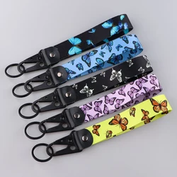 Butterfly Car Keychain Lanyard For Keys USB Gym ID Card Badge Holder Mobile Phone Straps Short Wrist Straps Key Ring Accessories