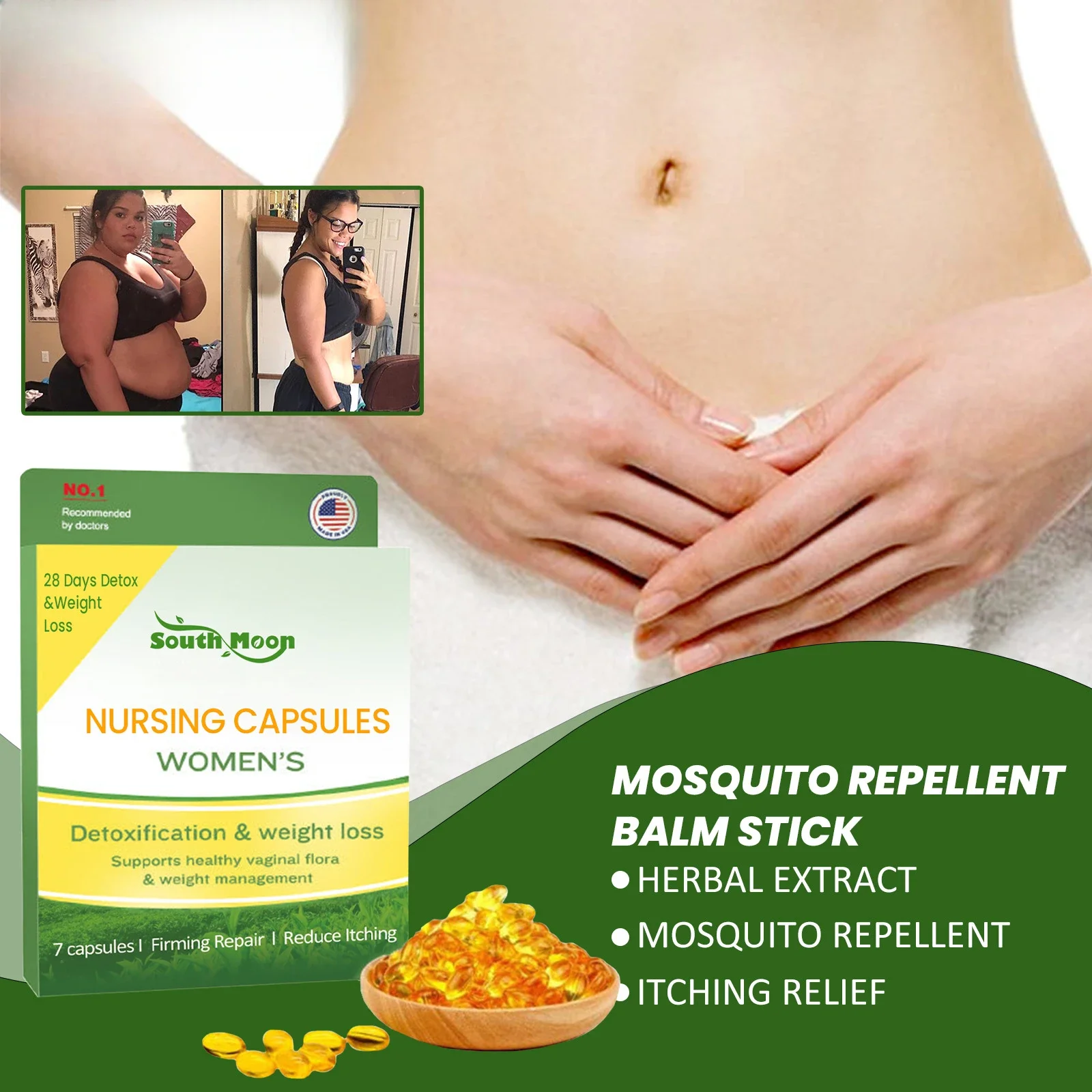 Detox Slimming Capsules Firming Abdomen Fat Burning Itching Stopper Cleansing Body Toxins Anti Cellulite Body Shaping Capsule