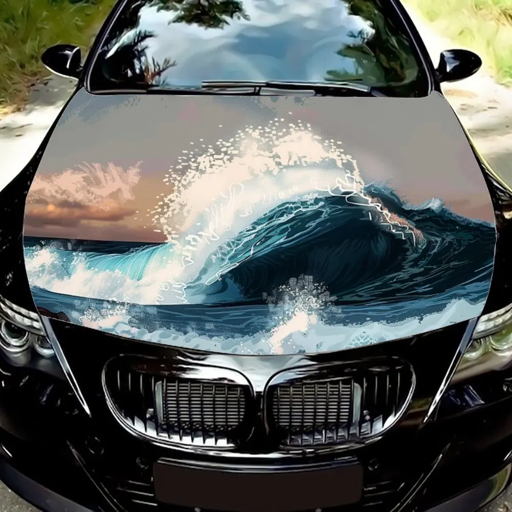 Ocean Sea Wave Sky Sunset Car Hood Wrap Color Vinyl Sticker Truck Graphic Bonnet DIY Auto Accessories Decoration Decal Gift