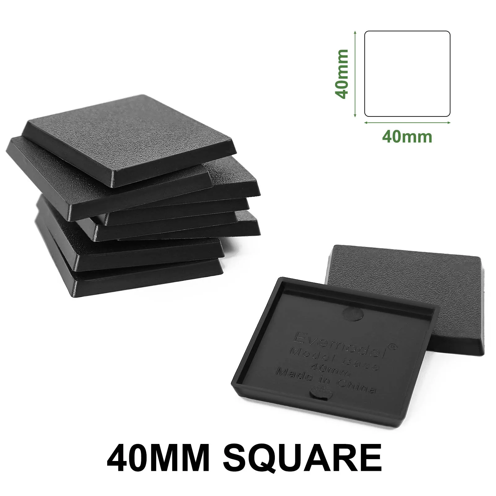 Evemodel 50pcs 40mm Square Bases Black Plastic for Miniature Wargames MB1040