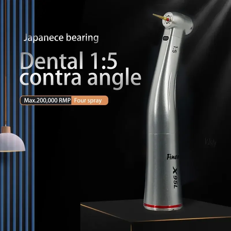 Dental Contra Angle 1:5 Increasing Speed Handpiece Push Button Inner Water Red Ring Fiber Optic Against Angle Handpiece