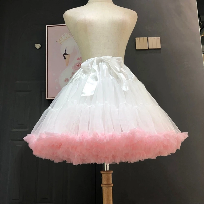 Women Tulle Petticoat with Ribbon Bow Elastic Waist Skirt Princess Ballet Dance Pettiskirts Underskirt N7YF