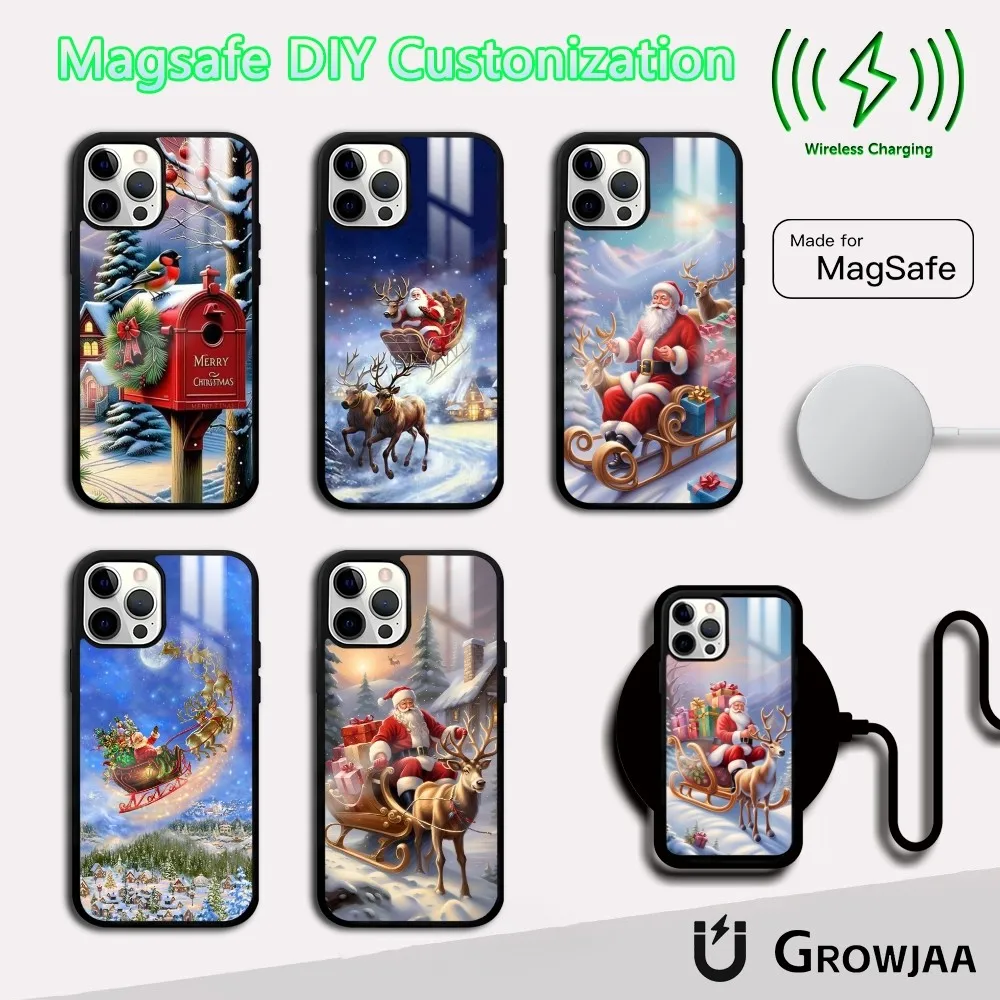 

Santa Claus Sleigh Cartoon Phone Case For IPhone 16 15 14 13 12 11 Pro Max Plus Mini Magsafe Mirror Wireless Magnetic Cover