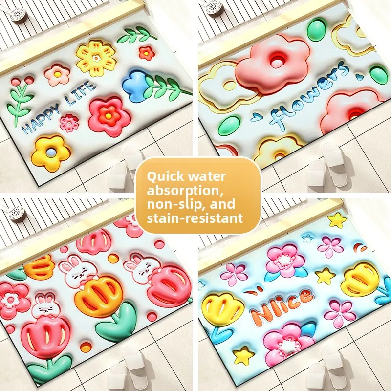 

Впитывающий коврик для ванной в форме арбуза из диатомовой грязи, нескользящий, для входной двери, ванной и туалета, простой стиль, домашний коврик