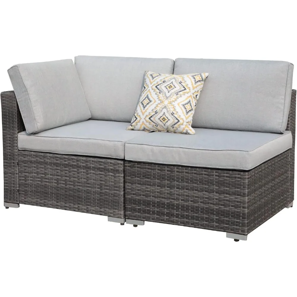 2-Piece Patio Furniture Set, Outdoor Sectional Sofa, All-Weather Grey PE Wicker Rattan Conversation Set,Outdoor Couch Loveseat,