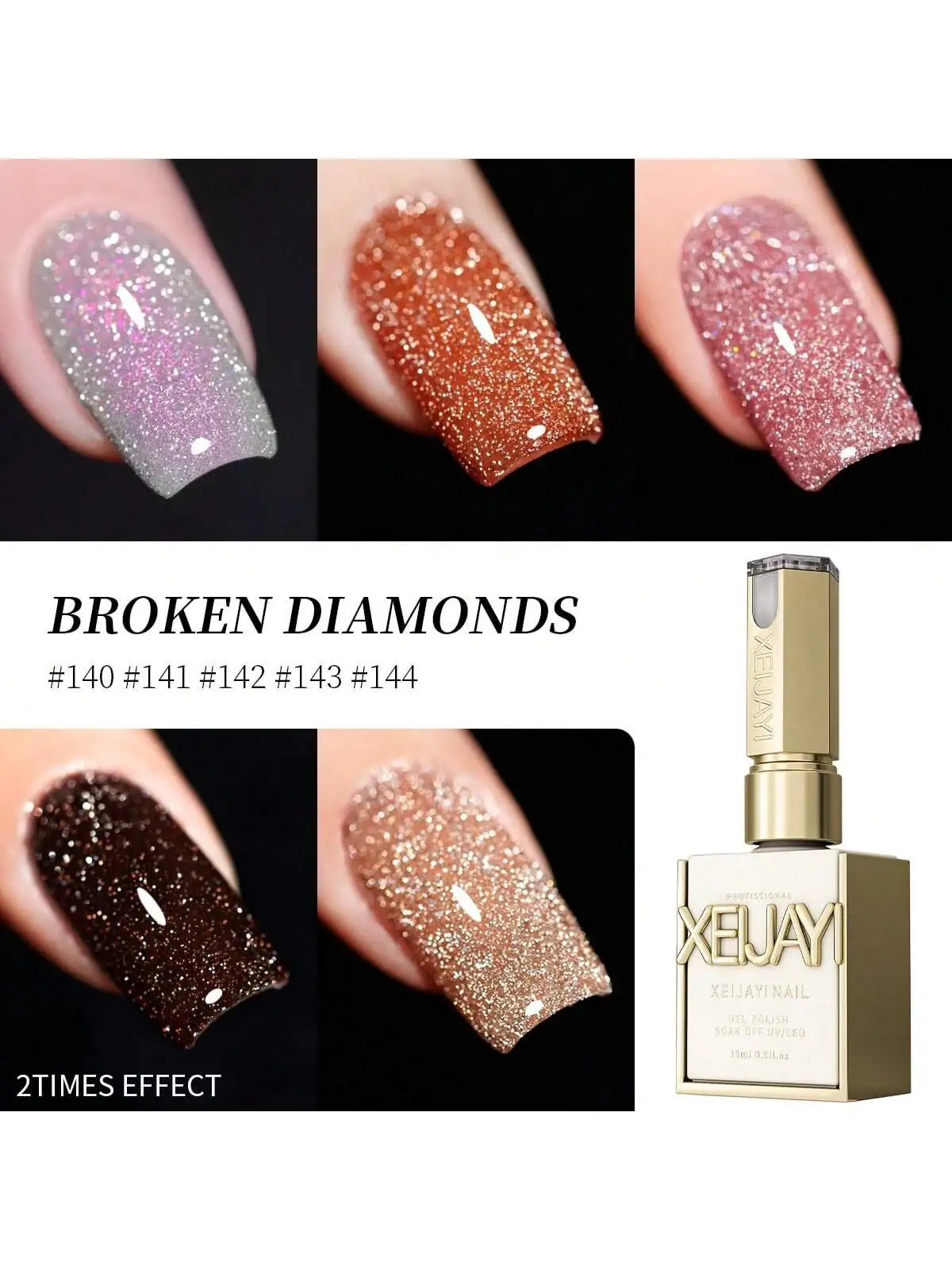 

XEIJAYI 5Pcs 15ml Pink Red Brown Broken Diamond NailsGel Nail Polish Adhesive Burst Flash Maillard Broken Diamond Adhesive For