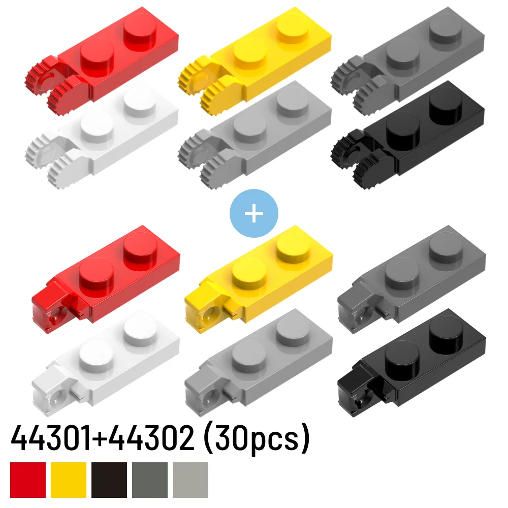 

30 шт. строительные блоки 44302 / 54657 + 44301 шарнирная пластина 1x2 Блокировка с 2 пальцами на конце + 1x2 Блокировка с 1 пальцем на конце