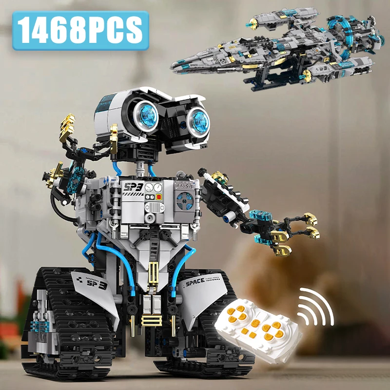 Robot espacial 2 en 1 con control remoto, bloques de construcción de nave espacial, juguete educativo de alta tecnología para niños, regalo para niños