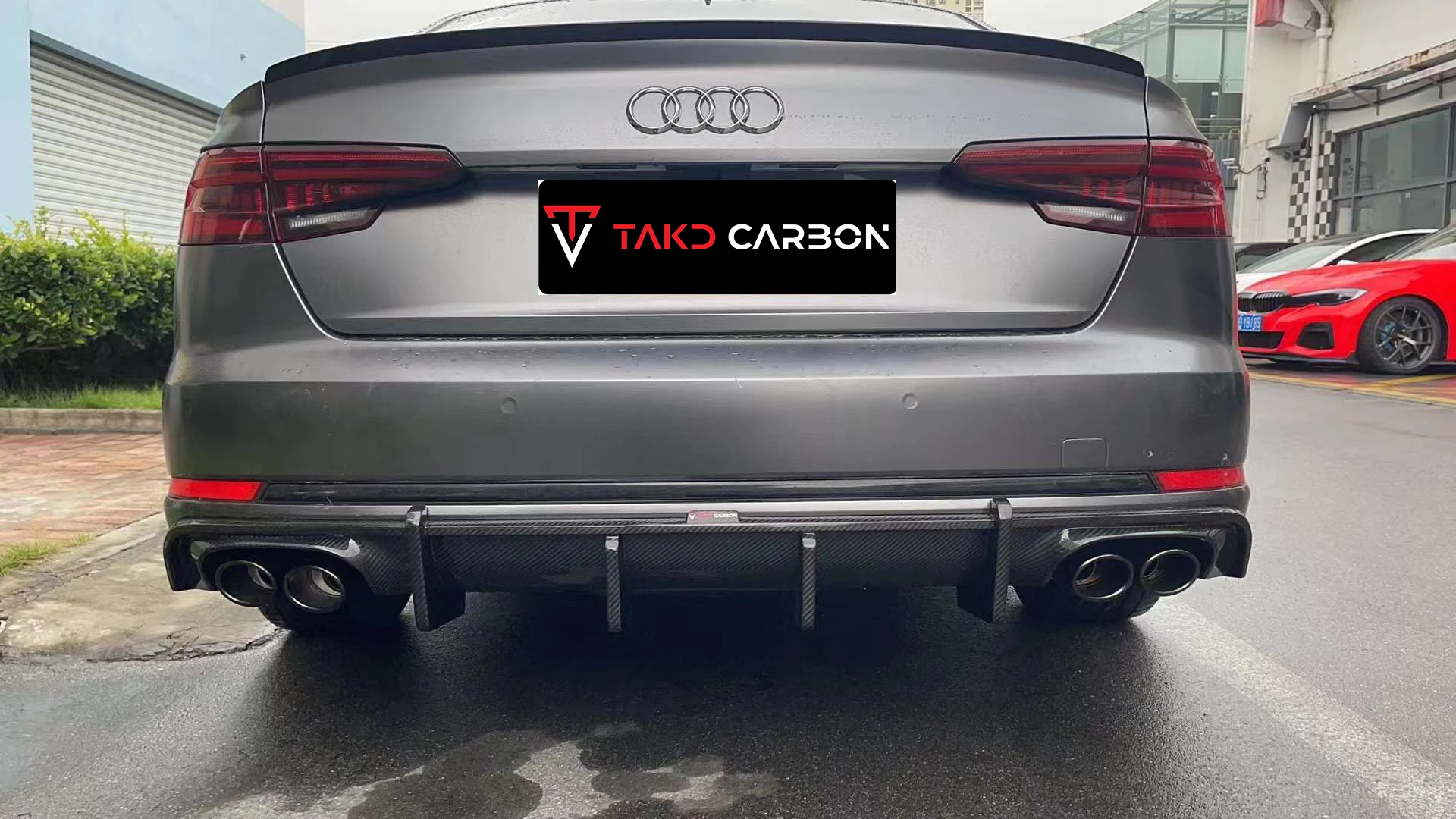 Real Car Data Development universal rear spoilers 100% Dry Carbon Fiber Rear Bumper Lip Without the Led Light For A4 S4 B9