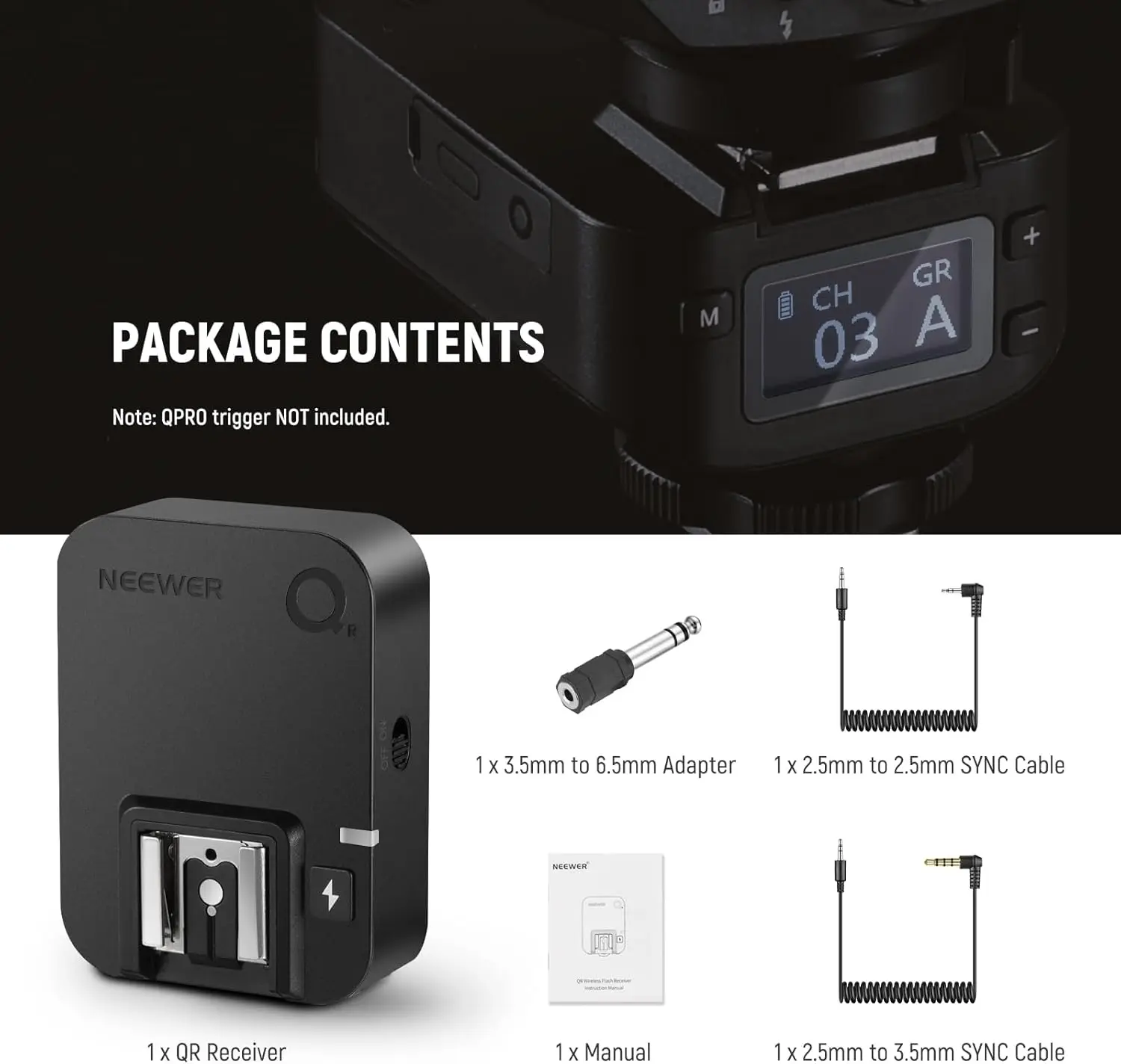 NEEWER QR 2.4G Wireless-Blitzempfänger für NEEWER QPRO-C, QPRO-N, QPRO-S-Trigger, Einzelkontakt mit 2,5-mm-Synchronisierungsanschluss, Heiße Schuhe – Detail 7