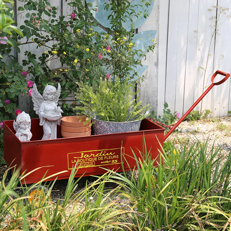 Mobile Garden Cart Flower Pot Holder Rolling Plant Caddy with Wheels Yard Wagon for Transport Storage Metal Gardening Trolley
