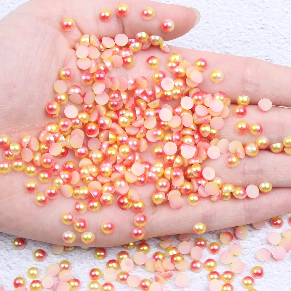 New 3-10mm Red RainBow Color Half Round Pearls Flatback Glue On Imitation DIY Wedding Clothes Nail Art Decorations