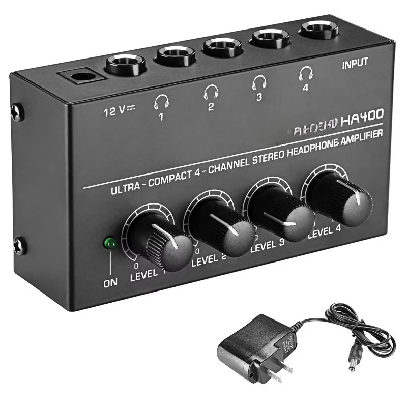 

HA400 4-way Headphone Amplifier Black Mini Headphones Power Amplifier