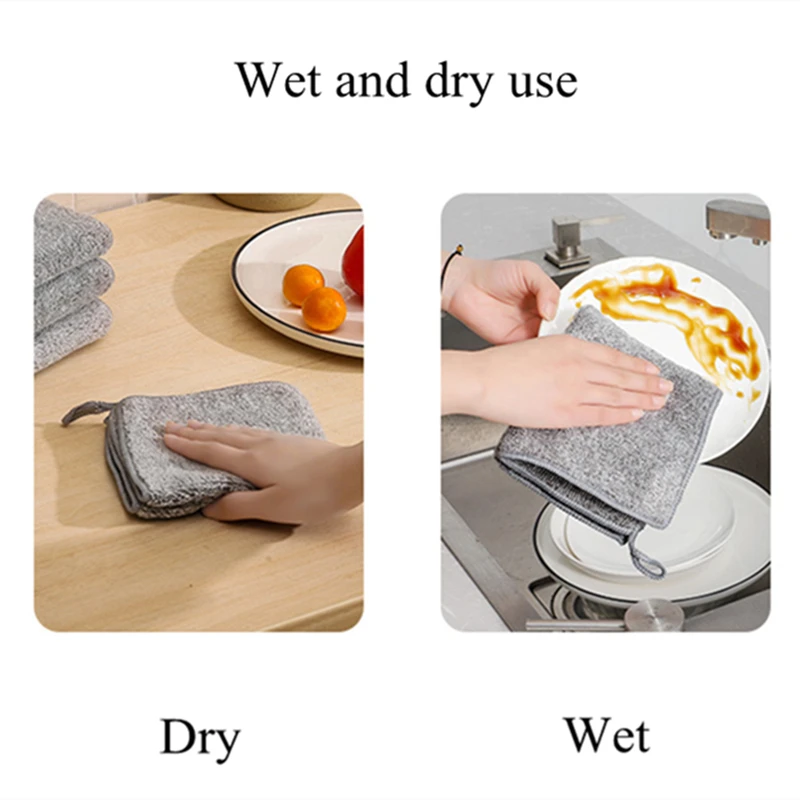 1/3/6/9PCS Bamboo Charcoal Fiber Dishcloth Microfiber Kitchen Towels Non-stick Oil Cleaning Cloths Home Cleaning and Order