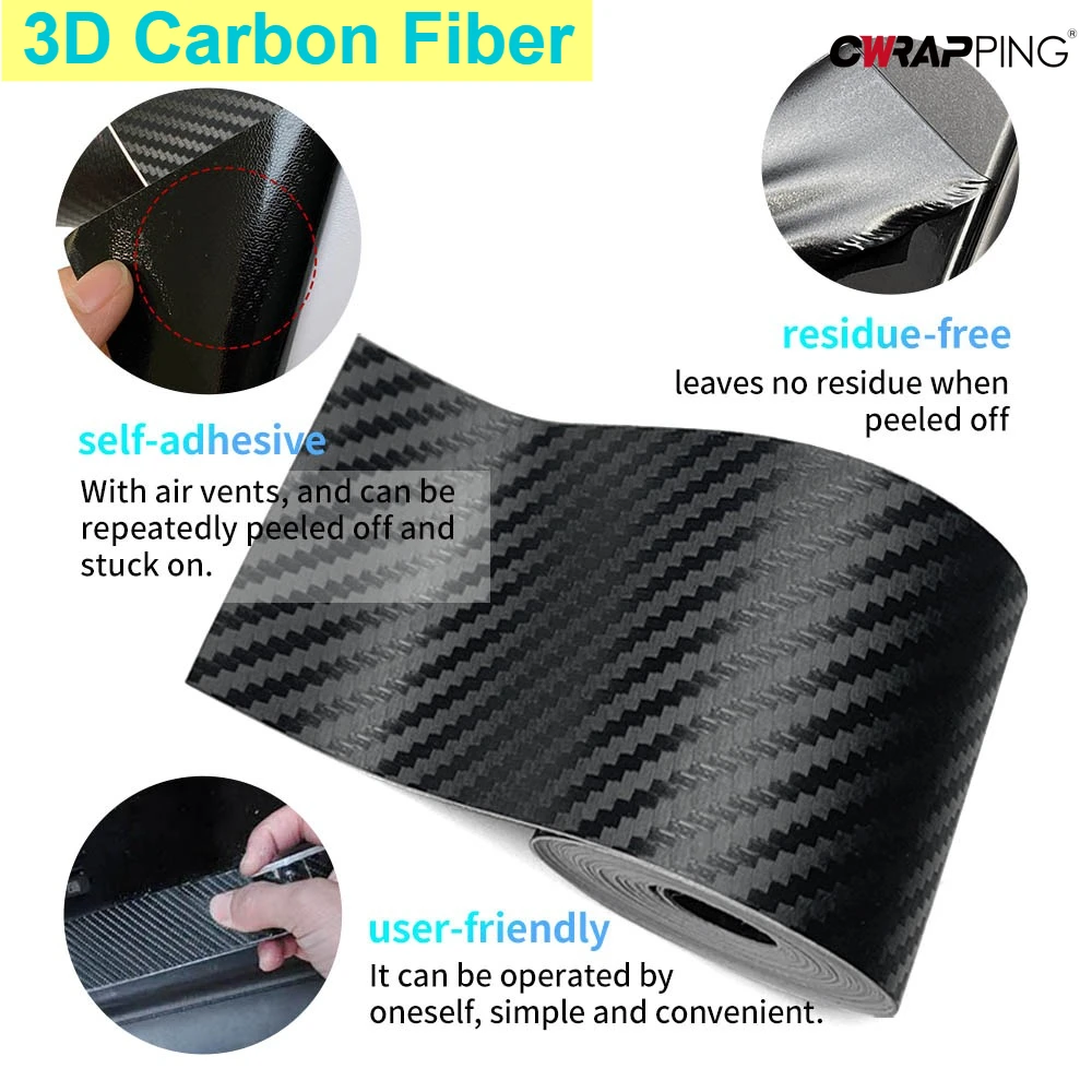 3D Carbon Fiber Vinyl Wrap DIY Waterproof Tape for Car Door Sill Bumper Motorcycle Protection Anti-Scratch for Car Accessories