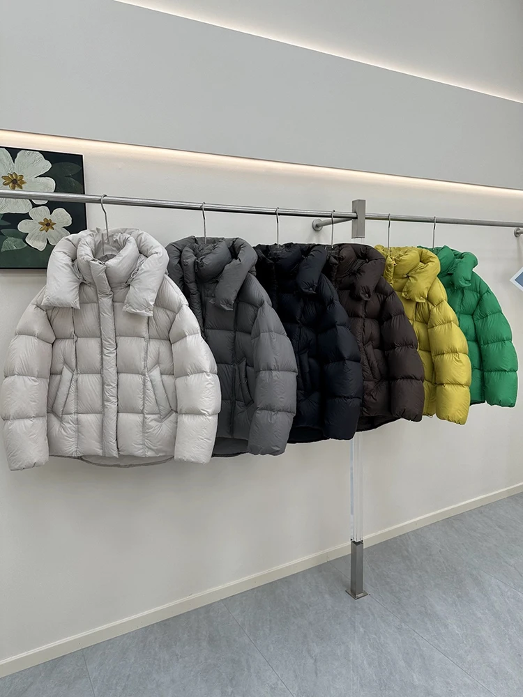 

Winter Thick Detachable Hooded Puff Down Jacket Female Warm Solid Pocket Jackets Women White Duck Down Zipper Parker Outwears