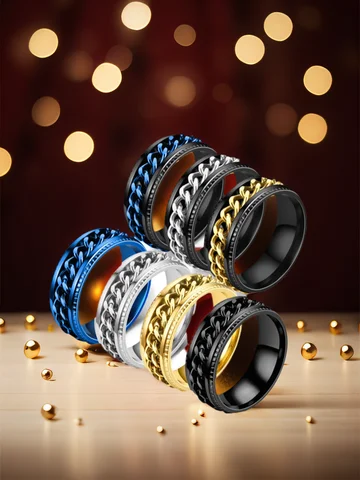 Fashion 8mm Spinner Ring For Men Women Stainless Steel Cuban Chain Spinner Fidget Band Release Anxiety Rings Jewelry Wholesale