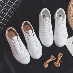 Zapatillas para mujer informales planas y cómodas de cuero color blanco, deportivas, calzado de deporte, plataforma plana, piel, temporada primavera