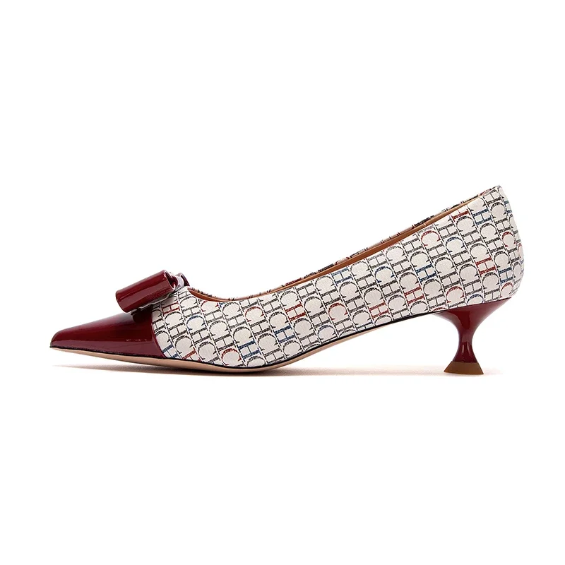 High-Heeled Shoes Elegant Fashion Female Commuting Low Heeled Shoes British Style Patchwork Design Lady Pointed Shoes