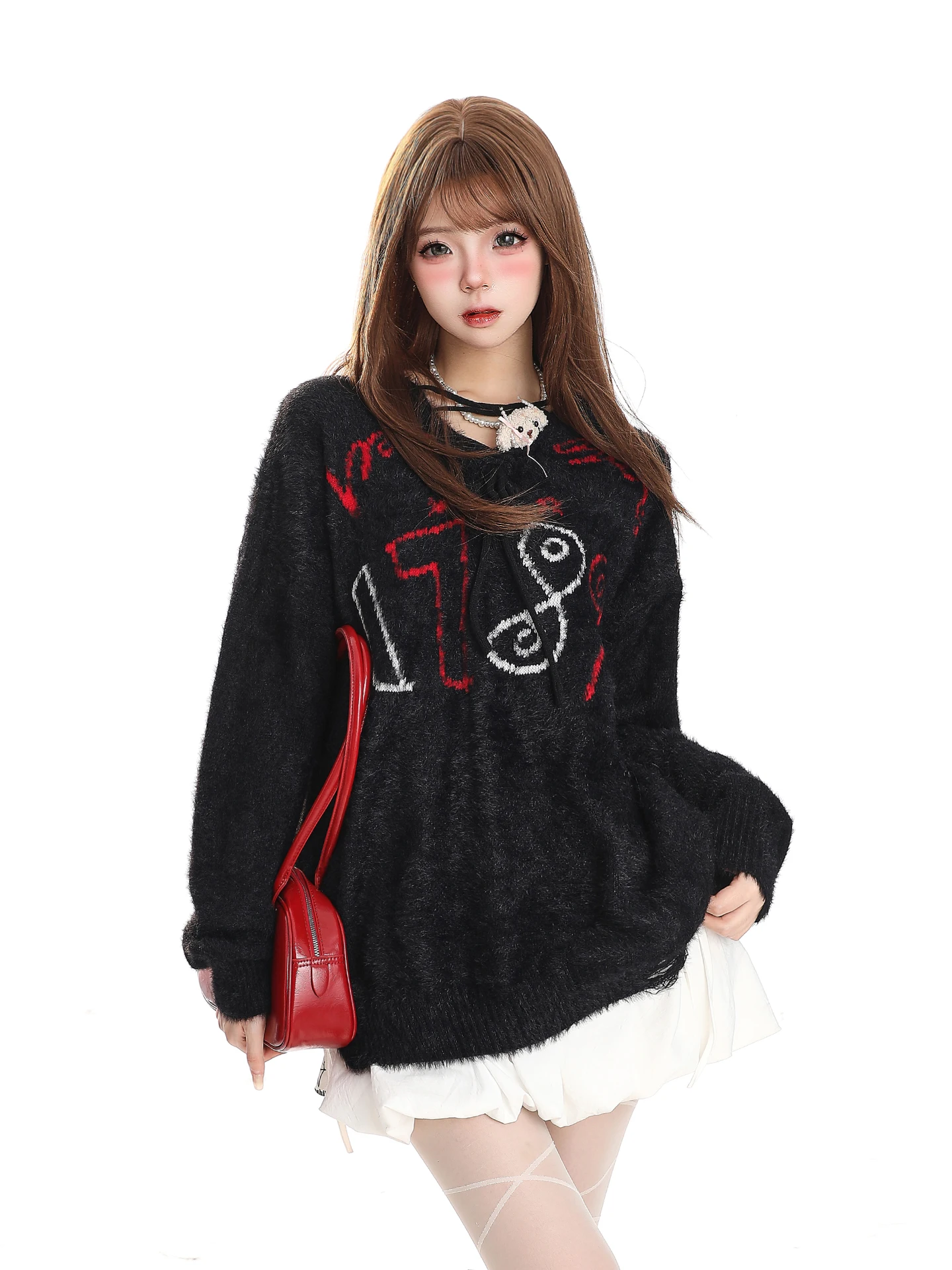 

Американский Sle свитер с цифровым принтом и узлом V-Ne, женский осенне-зимний теплый вязаный свитер, мягкий уютный Camere с запахом Ne Design