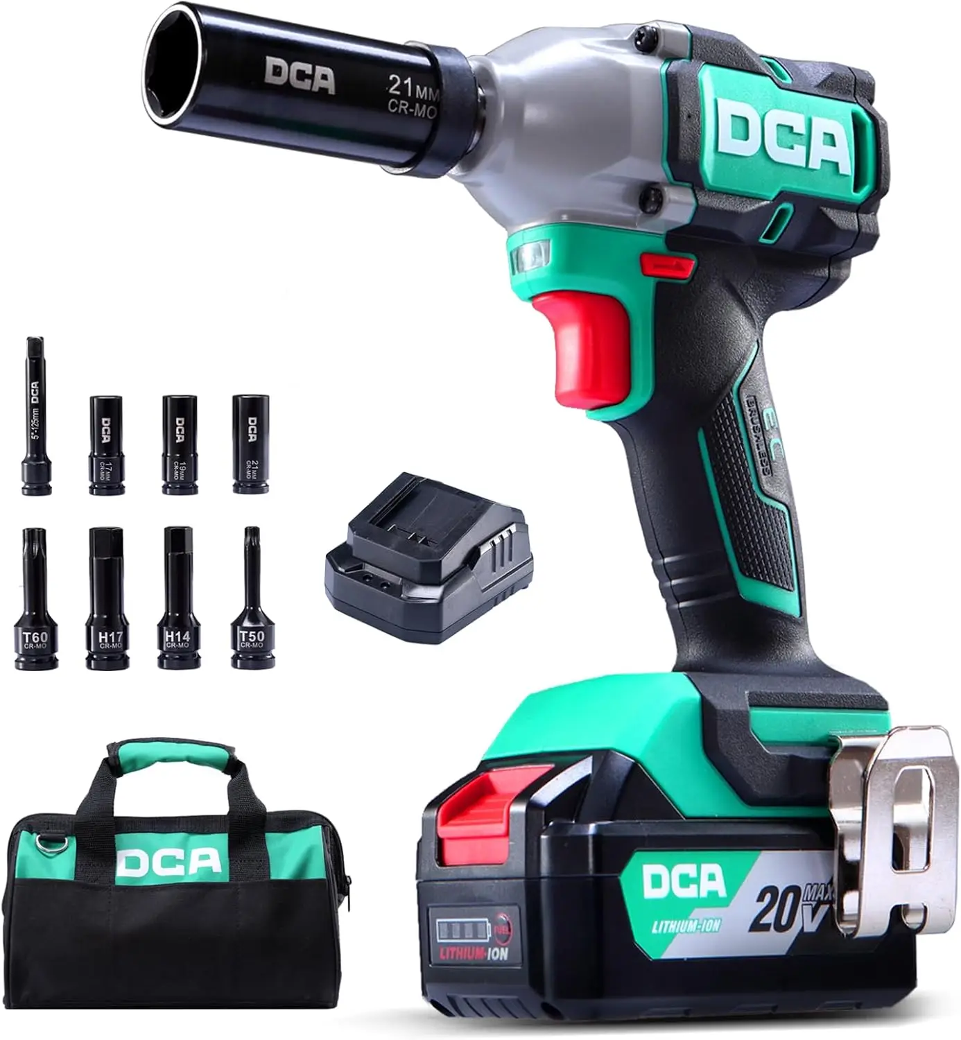 Dca 20V Brushless Impact Wrench With 4.0Ah Battery, 1/2 Inch Hog Ring Cordless Impact Gun, 235 Ft-Lbs High Torque, 4-Mode Power