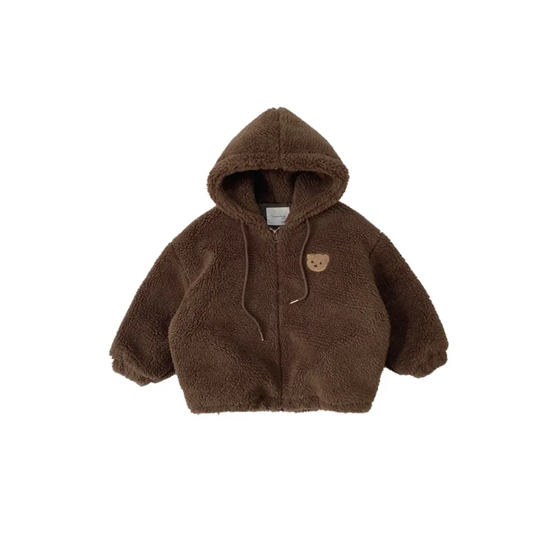 Manteau en laine à capuche pour filles, vêtements pour enfants, coton, cheveux d\'ours, vêtements pour bébés, tenues pour enfants, coréen, hiver,